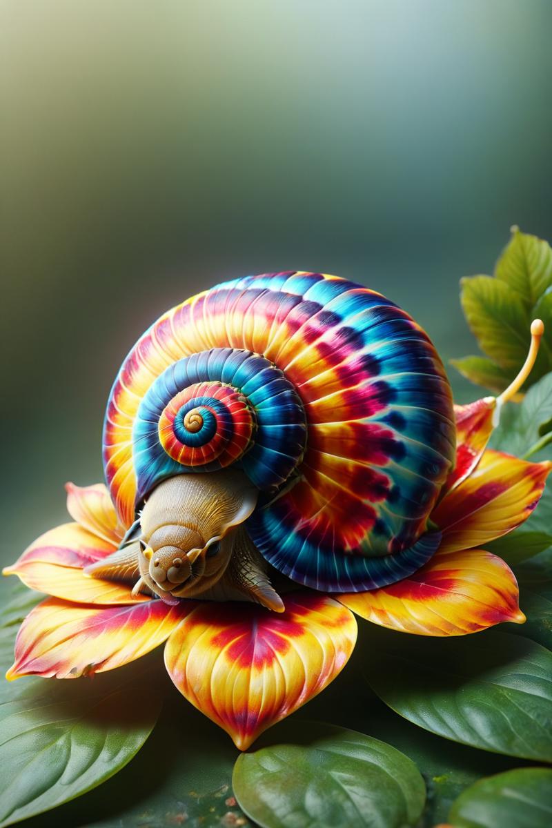 00291-3103106036-illustrious, Darling, snail hatchling, dancing on leaves and flower petals made of Feline, dvr-honey, lava style and mad-tiedye,.png